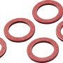 Fünf rote Fiberdichtungen (Ø 12 mm x Ø 18 mm) zur Abdichtung von Gewinden.