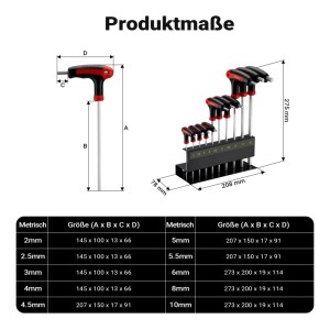 Wiltec Innensechskantschlüsselsatz 2-10Mm T-Griff Schraubendreher Innensechskant