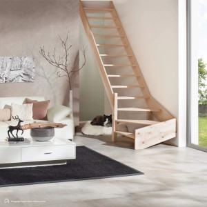 Treppen Intercon Holztreppe Casablanca Raumspartreppe Fichte Massiv Naturbelassen Linksgewendelt Mit 60 cm Treppenbreite Ohne Geländer Ohne Setzstufen