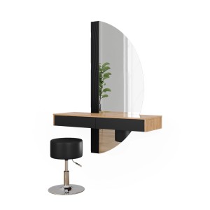 Vicco Schminktisch Melisa in Schwarz/Eiche mit Spiegel, Beleuchtung und Hocker.