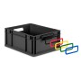 PROREGAL Eurobox Sparset, 30L, schwarz mit gelben Griffen und farbigen Clips.