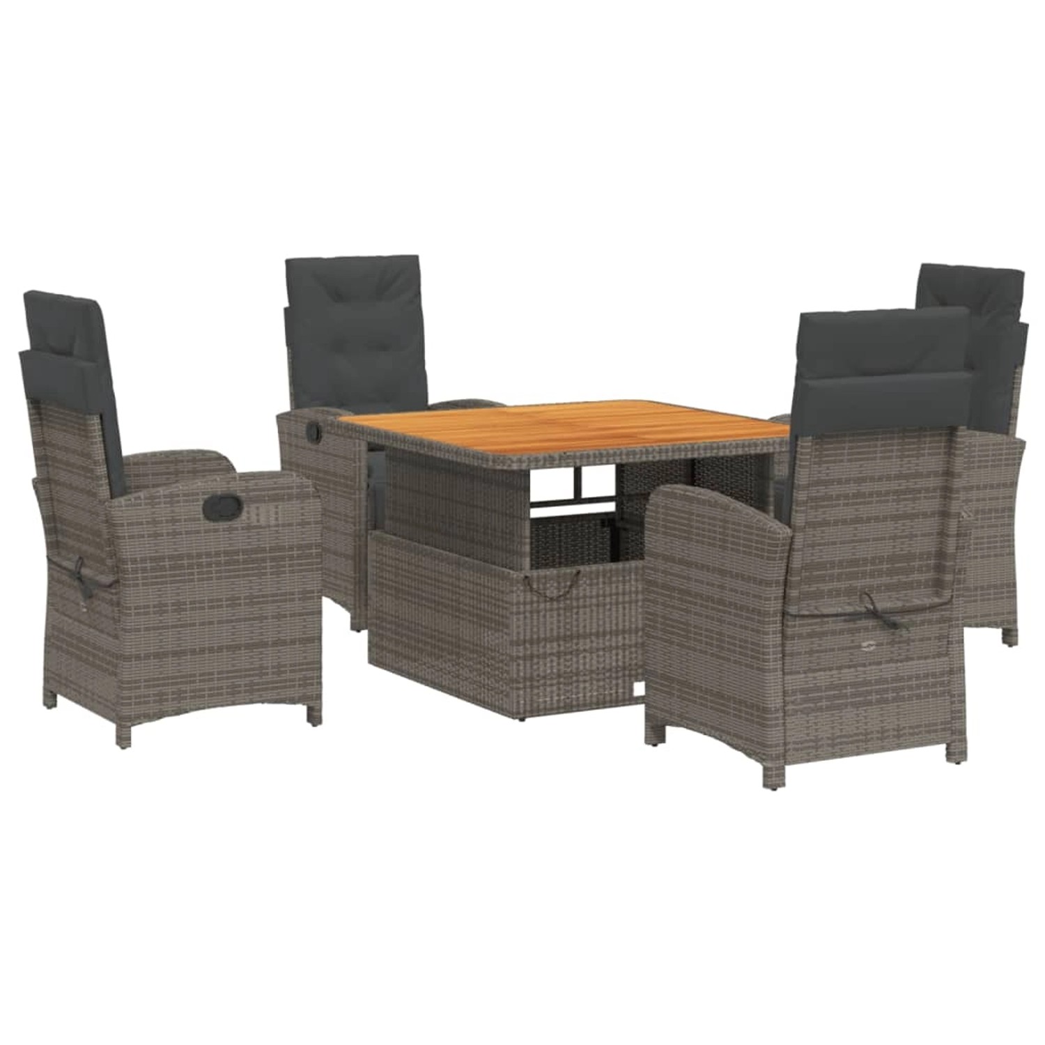 vidaXL 5-Tlg Garten-Essgruppe mit Kissen Grau Poly Rattan 3277342