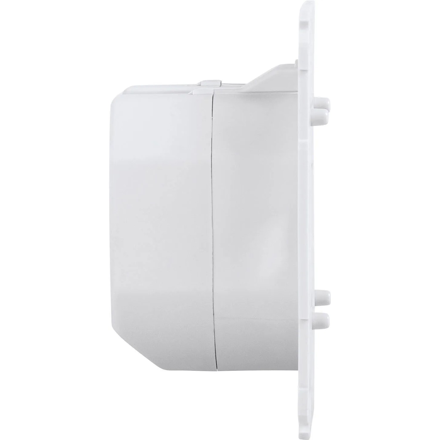 Weißer Homematic IP Schalt-Mess-Aktor, Seitenansicht. Smart Home Unterputzmodul mit Messfunktion für Schalter.