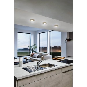 EGLO LED Einbaustrahler Set, 3er, Nickel-matt, warmweißes Licht in modernem Wohnraum.