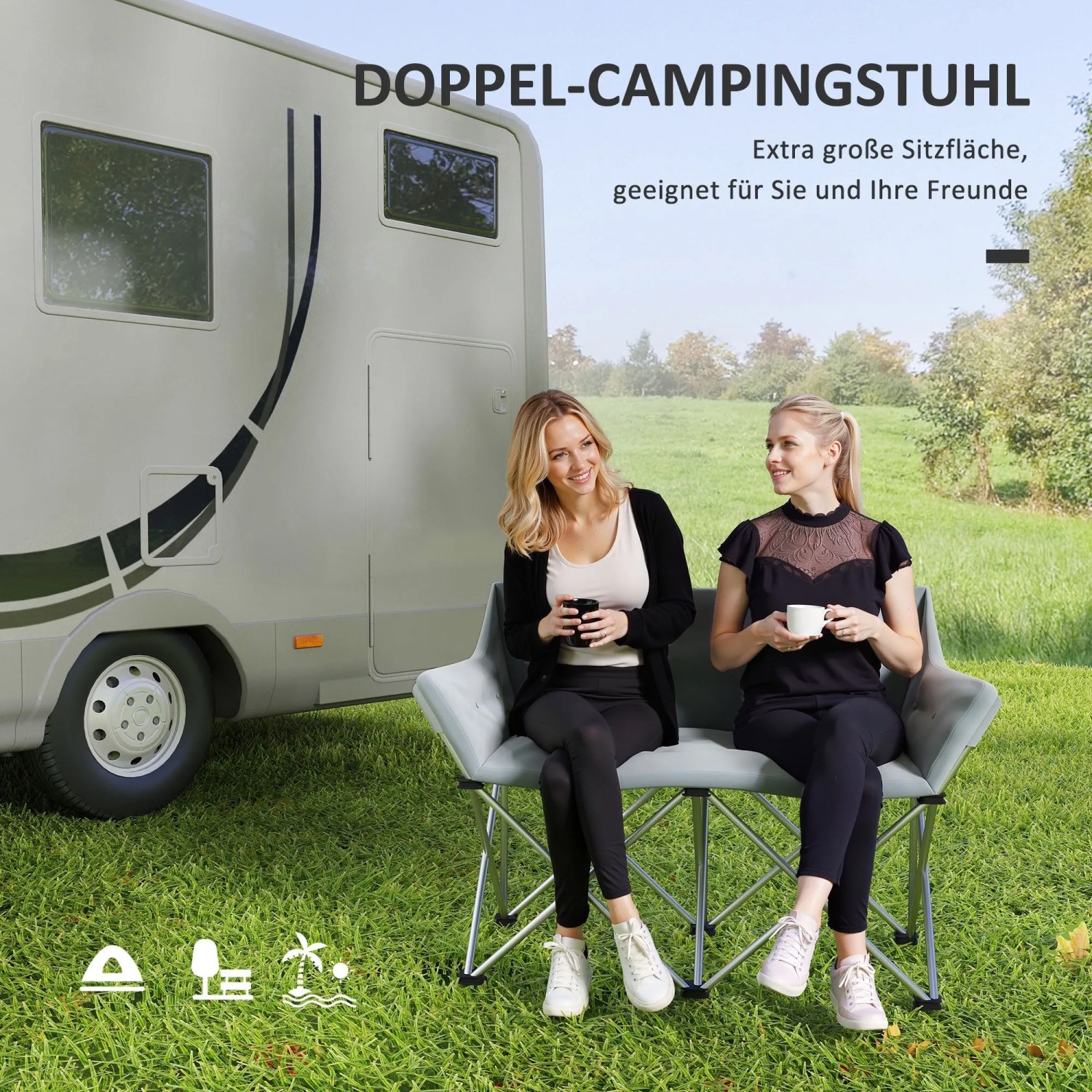 Outsunny Campingstuhl Metall Oxfordstoff Grau 120L x 57B x 95H cm_4