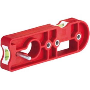 Kaiser Bohrschablone mit Wasserwaage für Hohlwanddosen, rote Kunststoffausführung.