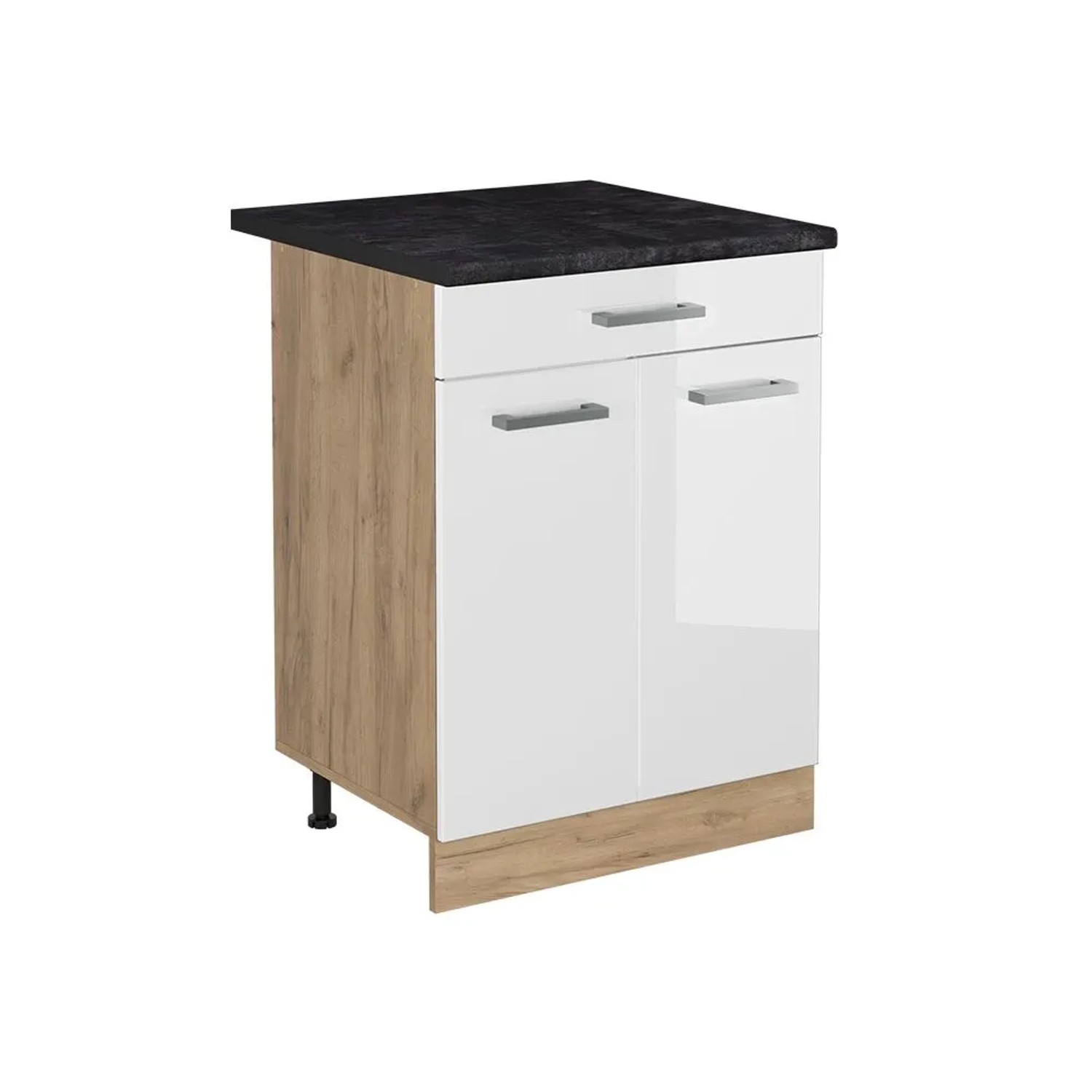 Vicco Küchenunterschrank R-Line Weiß Hochglanz/Goldkraft Eiche 60 x 82 mit Schublade Arbeitsplatte Anthrazit Art Nr 61227