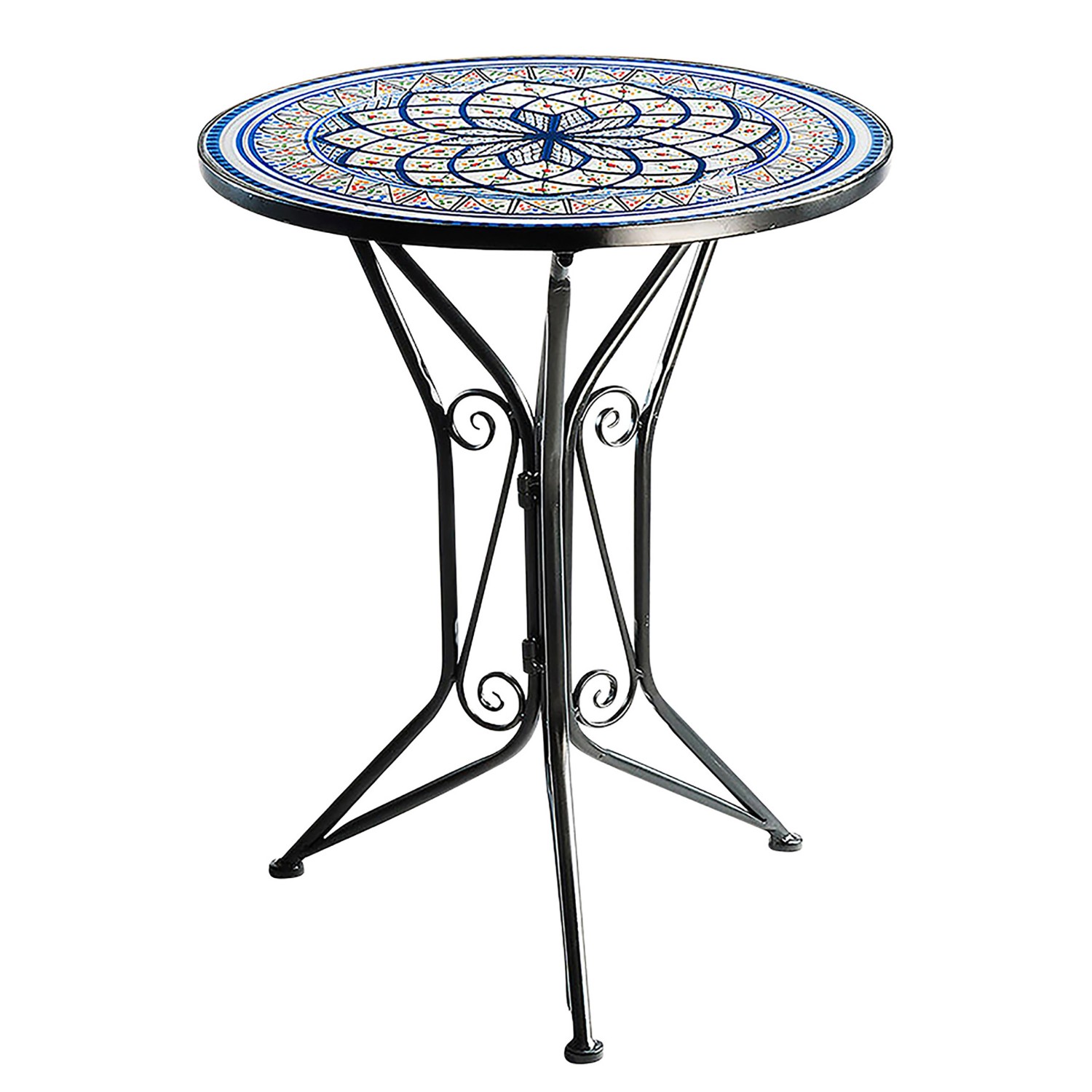 Kobolo Gartentisch Mediterran mit Platte in Mosaikoptik Weiß Blau Höhe 68 c günstig online kaufen