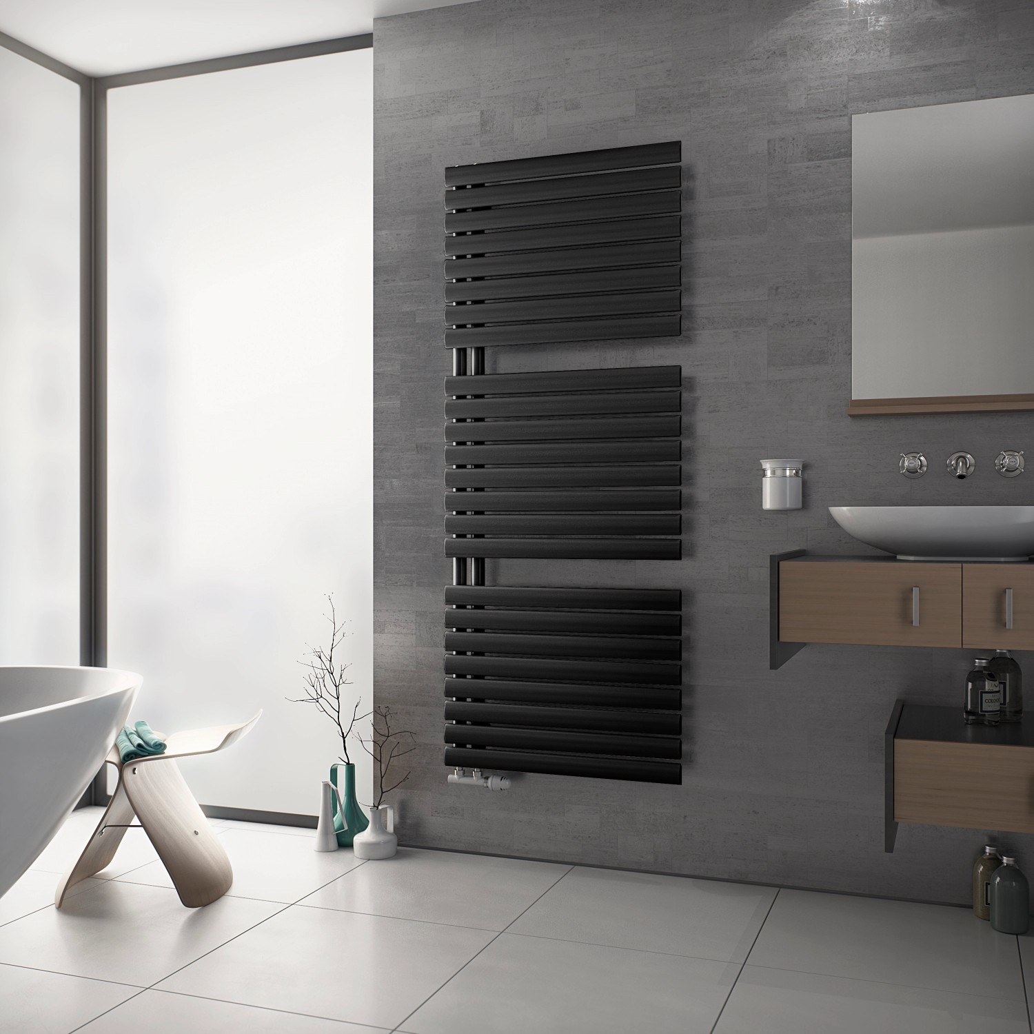 Ximax Badheizkörper Fortuna-Open, 1164x600 mm, Anthrazit, 654 Watt im modernen Badezimmer.