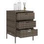 Grauer VidaXL Gartenschrank aus Poly Rattan mit drei Schubladen für Gartenbedarf.