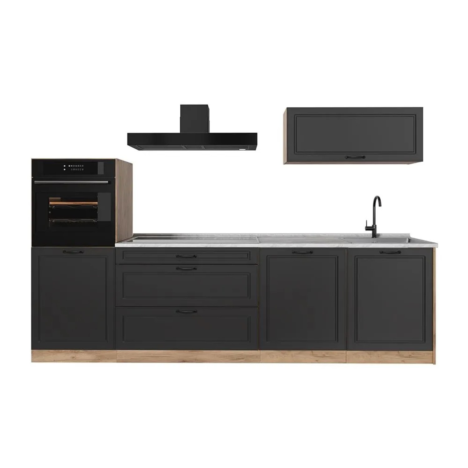 Vicco Küchenzeile R-Line Anthrazit Landhaus/Goldkraft Eiche 280 x 143 Arbeitsplatte Marmor Art Nr 67984