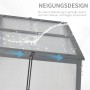 Detailaufnahme: Graues Outsunny Gewächshaus mit geneigtem Dach für Wasserablauf.