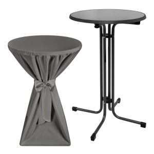 Beautissu Sylt Stehtisch Ø 70cm Grau mit Premium Stehtischhusse Ø 70cm Anthrazit
