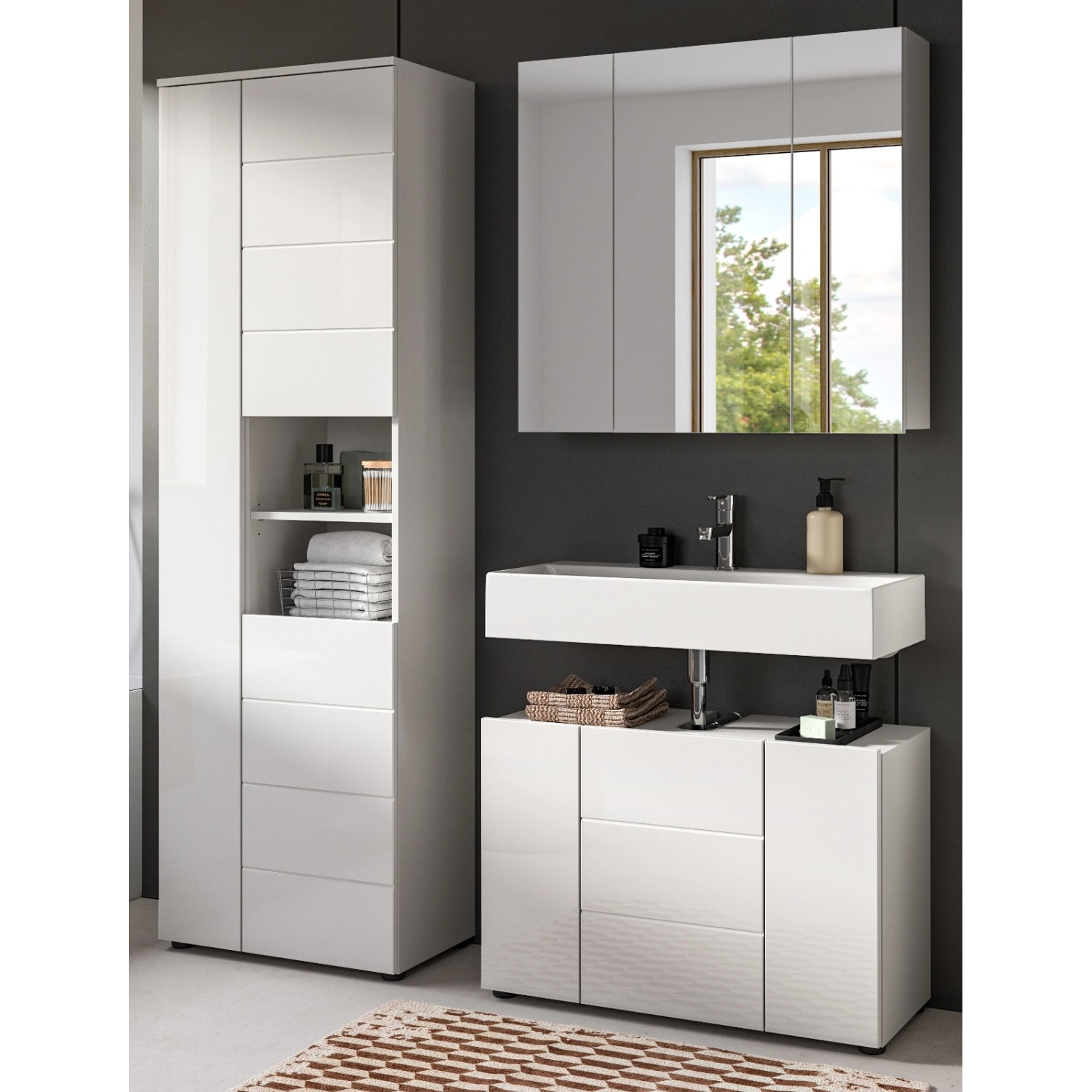 Inn.Furn Badmöbel Set 3-teilig in Weiß Hochglanz 157 x 190 cm Larik günstig online kaufen