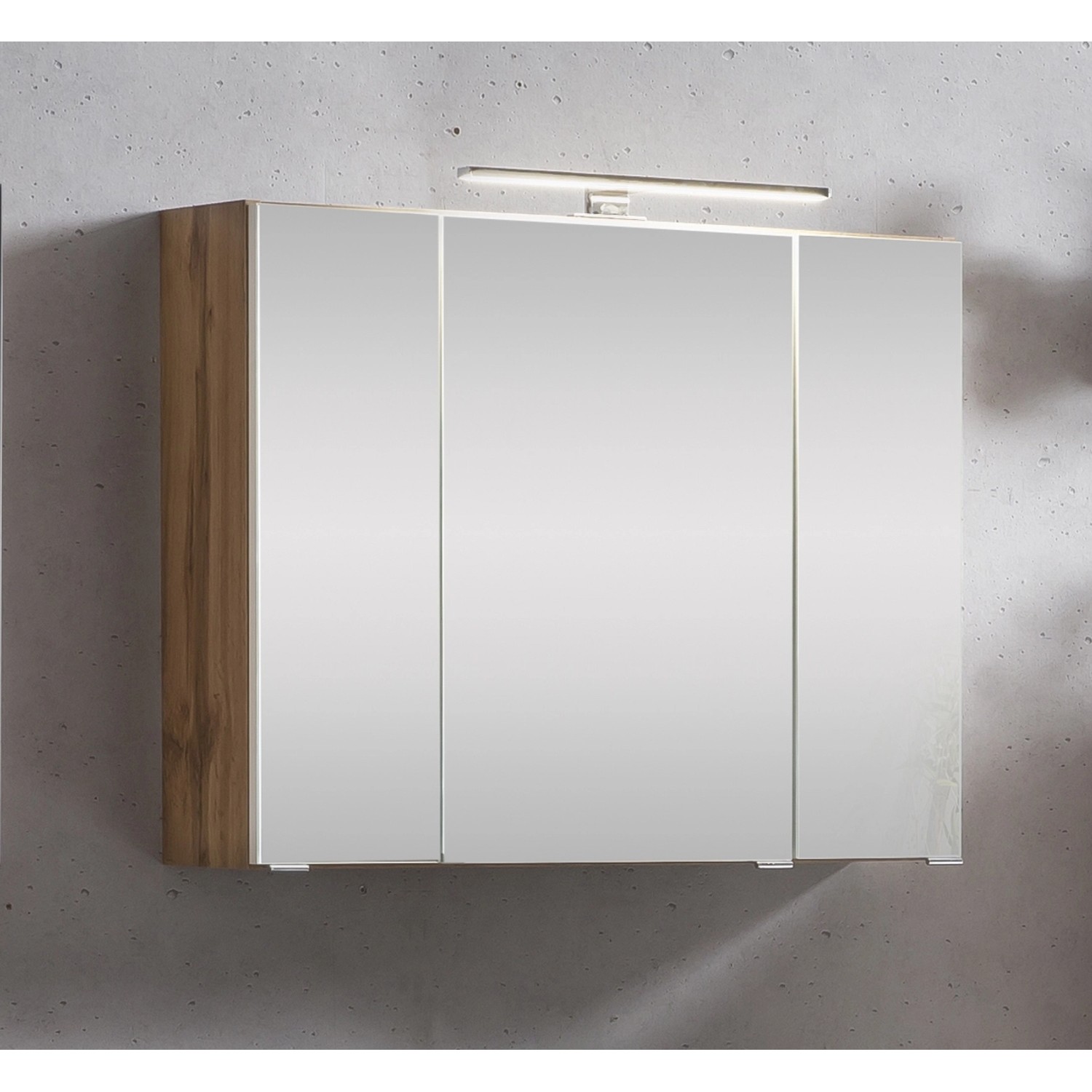 Held Möbel Spiegelschrank Salerno 80 cm in Wotaneiche mit LED-Leuchte.