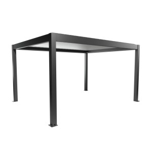 Biohort Pergola 4,5x3,5 m in Dunkelgrau-Silber, moderne Terrassenüberdachung mit Lamellen.