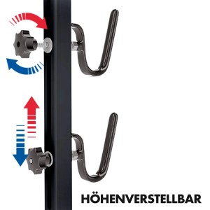 Detailaufnahme: KARAT Fahrrad Parkständer Leon mit verstellbaren Stützen für Hinterradgabel.