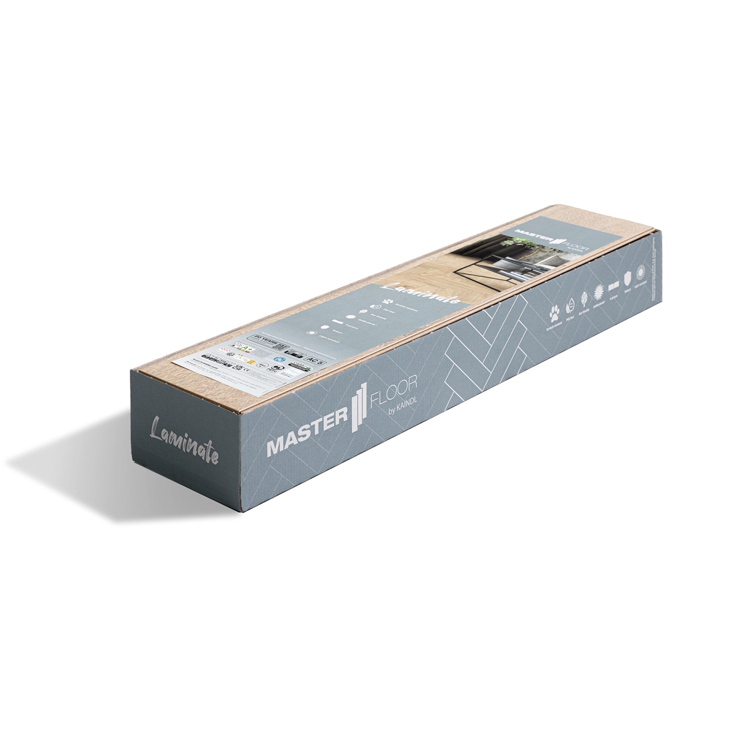 Paket Kaindl Masterfloor Herringbone Laminat Eiche Eddinburgh, 8mm stark, für Fischgrätmuster.