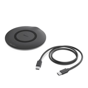 Schwarzes Hama Smartphone-Ladepad kabellos 15W mit USB-C Kabel. Magnetisches Qi-Ladegerät für Handy-Zubehör.