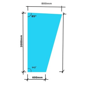 Skizze: Glaszentrum Hagen 80x200x60 cm Seitenteil für Glasvordach Milchglas mit Maßangaben.