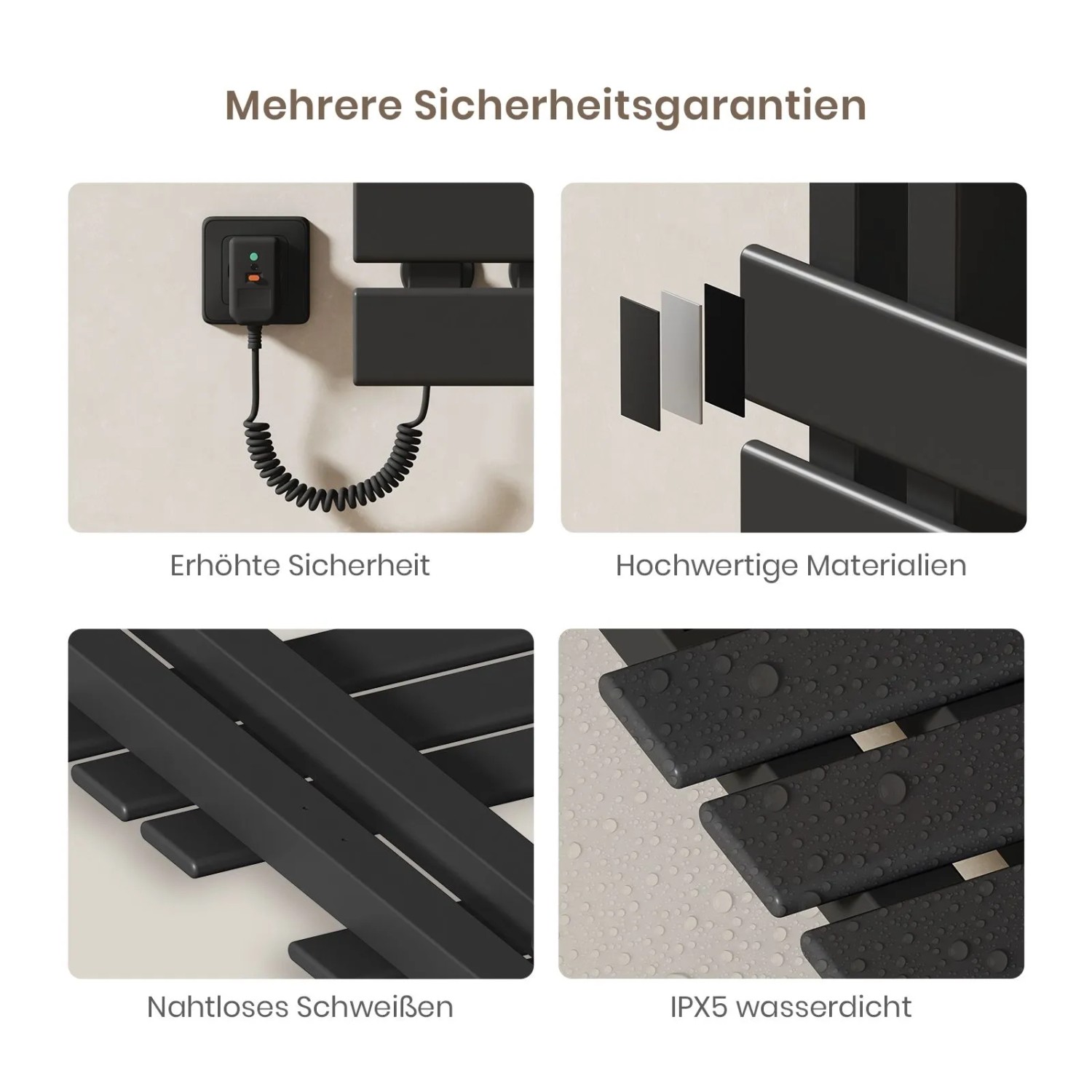 Emke Elektrischer Handtuchhalter 100×50cm Schwarz Flachbadheizkörper 320W LED Display WiFi APP Steuerung Timer_6