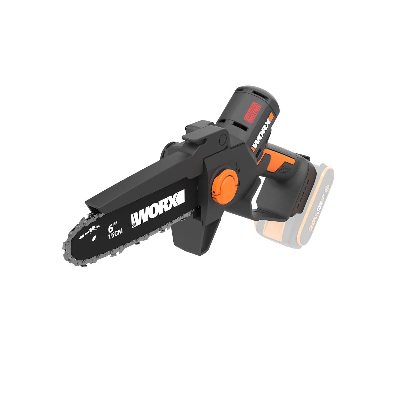 Worx Einhand-Astsäge WG327E.9 (ohne Akku/Ladegerät), 20V. Kompakte Akku-Astsäge für Baumschnitt.