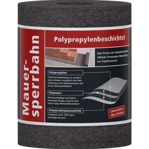 Rolle Mauersperrbahn PP, 25cm breit, zum Schutz vor Feuchtigkeit im Mauerwerk. Bauabdichtung für langlebigen Schutz.