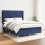 Blaues vidaXL Boxspringbett (140x190 cm) mit Matratze und Stoffbezug.