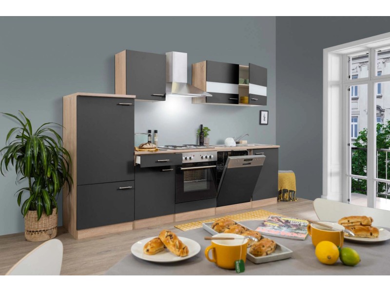 Küchenzeile kaufen Sonoma Grau-Eiche cm E-Geräte LBKB280ESG OBI Respekta 280 Sägerau ohne bei