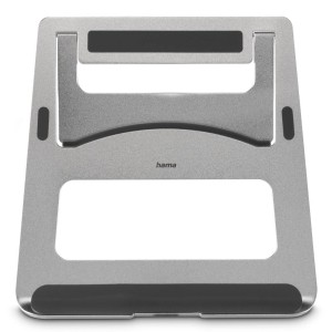 Faltbarer Hama Laptop-Stand aus Aluminium, silberfarben, für Laptops bis 15,6 Zoll.