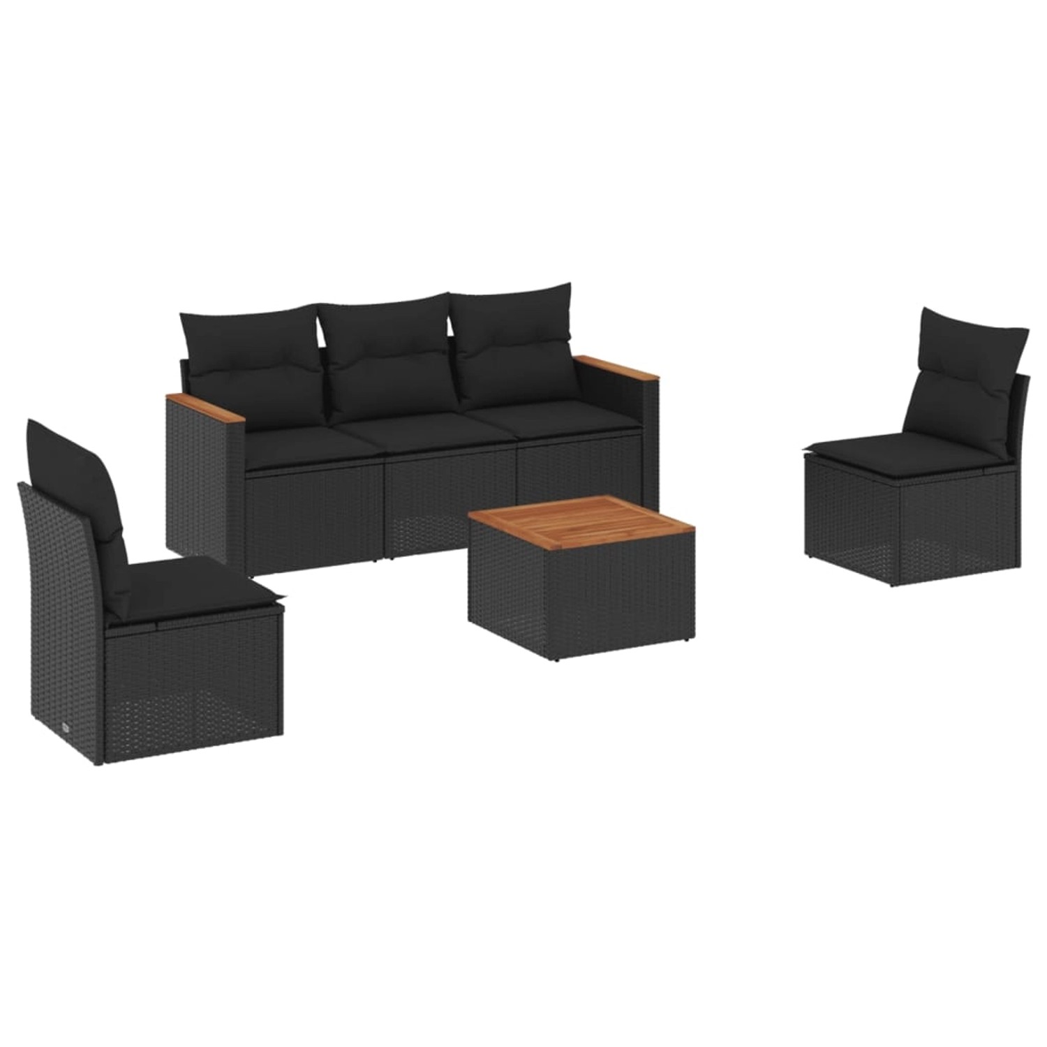 vidaXL 6-Tlg Garten-Sofagarnitur mit Kissen Schwarz Poly Rattan 3225852 günstig online kaufen