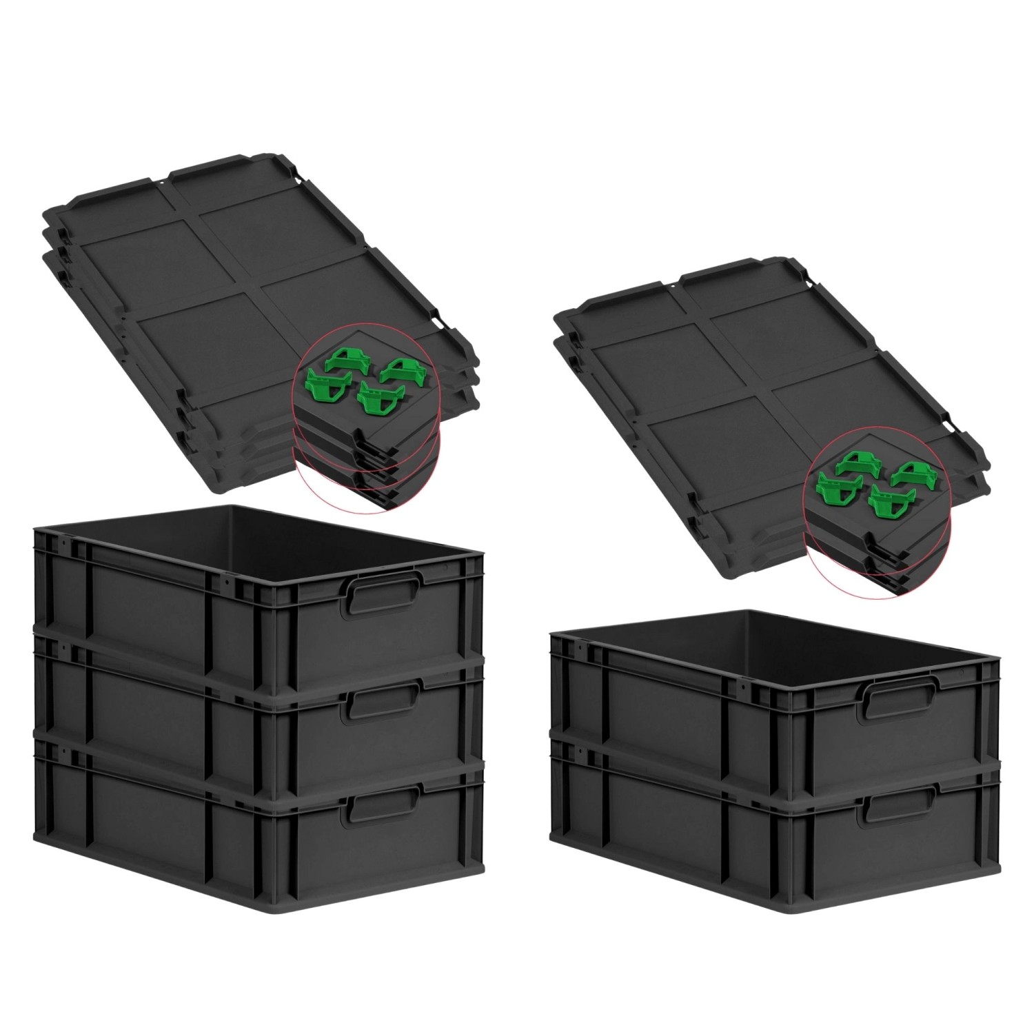 PROREGAL SuperSparSet 5x Eurobox Nextgen Grip Mit Auflagedeckel Und Grünen günstig online kaufen