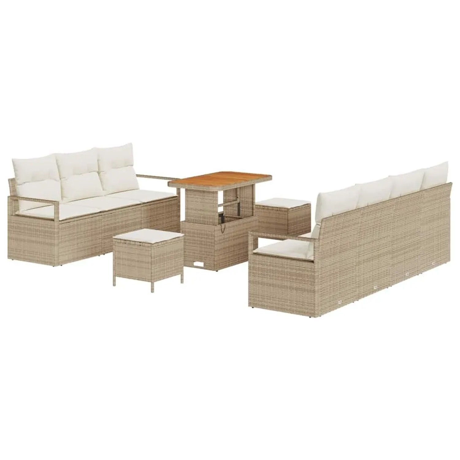 vidaXL Garten-Sofa-Set mit Kissen mit Speicher 10-Tlg Beige und Creme 3364441