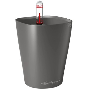 Lechuza Mini-Deltini Pflanzgefäß, anthrazit metallic, Ø 10 cm, mit Wasserstandsanzeiger.