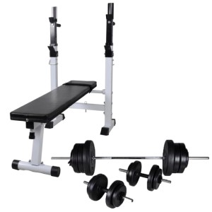 vidaXL Hantelbank mit Ablage und Langhantel und Kurzhantel Set 60,5 kg 275361