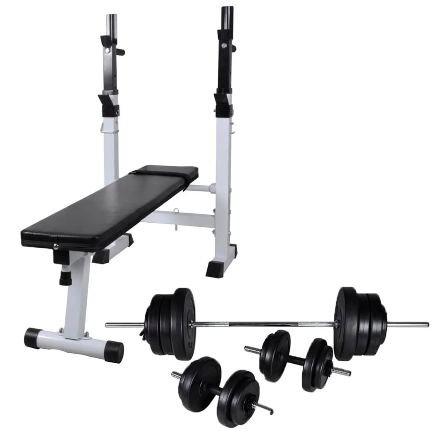 vidaXL Hantelbank mit Ablage und Langhantel und Kurzhantel Set 60,5 kg 275361