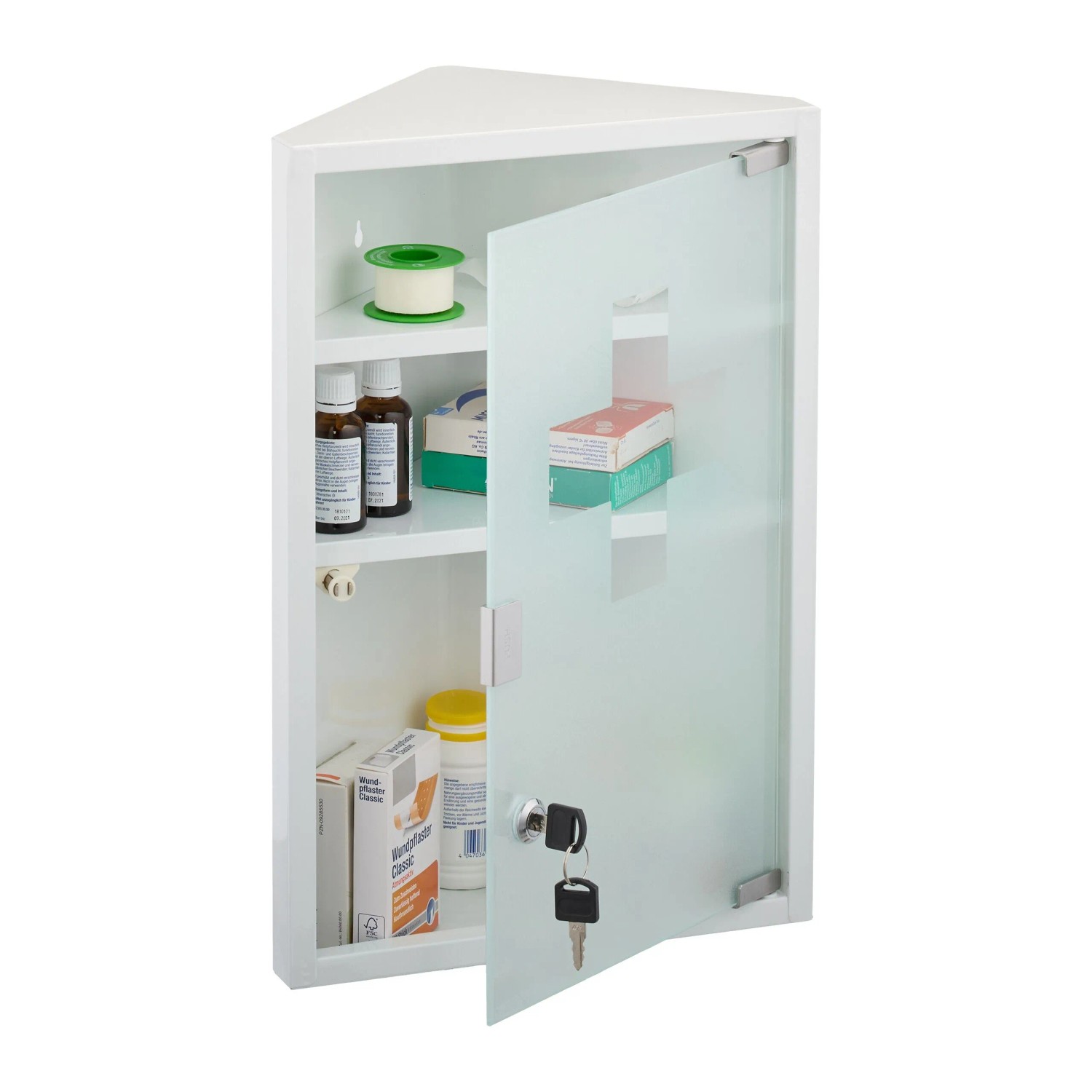 Relaxdays Medizinschrank mit Glastür Stahl Weiß Abschließbar 45 cm x 30 cm x 17,5 cm 2,7 kg