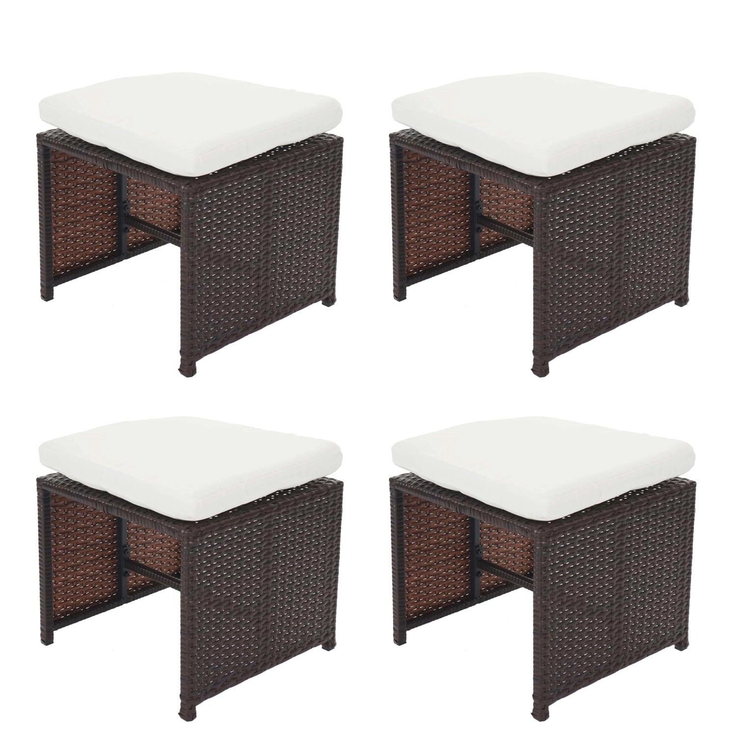 MCW 4er-Set Poly-Rattan Hocker Korfu Gartenhocker Sitzhocker Braun Kissen C günstig online kaufen