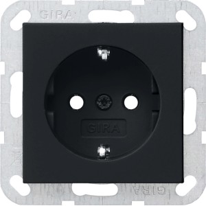 Gira Schuko-Steckdose System 55, Schwarz, für moderne Elektroinstallation.