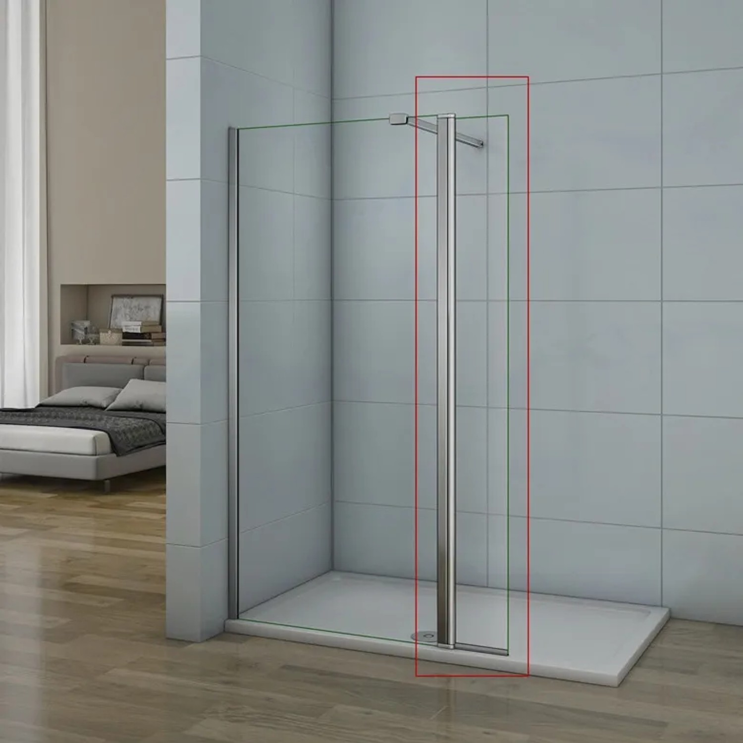 Duschparadies Glas Flipper 40x200cm für Walk-in Dusche, verchromtes Wandprofil.