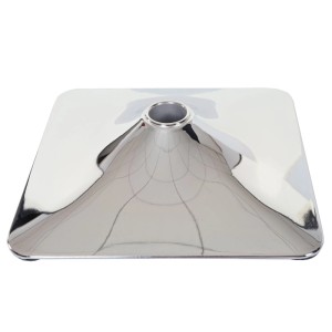Quadratischer, glänzender Chrom-Fußteller für Barhocker, mit zentraler Öffnung und Bodenschutz. Möbelbein.