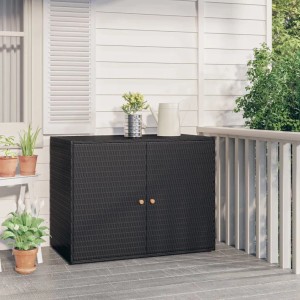 Schwarzer vidaXL Gartenschrank (100x55,5x80 cm) aus Poly Rattan für den Außenbereich.