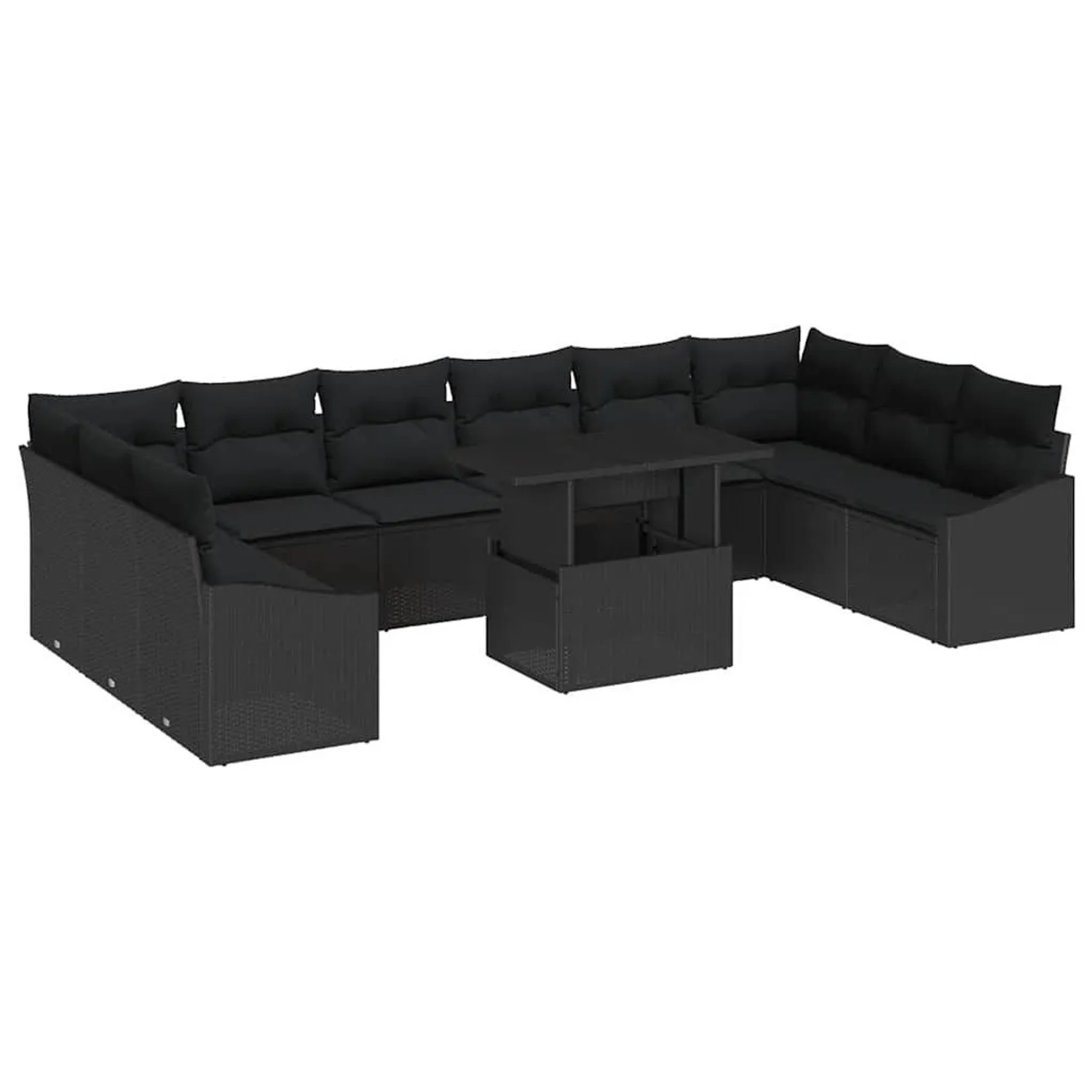 vidaXL Sofa Set mit Kissen 11-Tlg Schwarz Poly-Rattan 3349079 günstig online kaufen