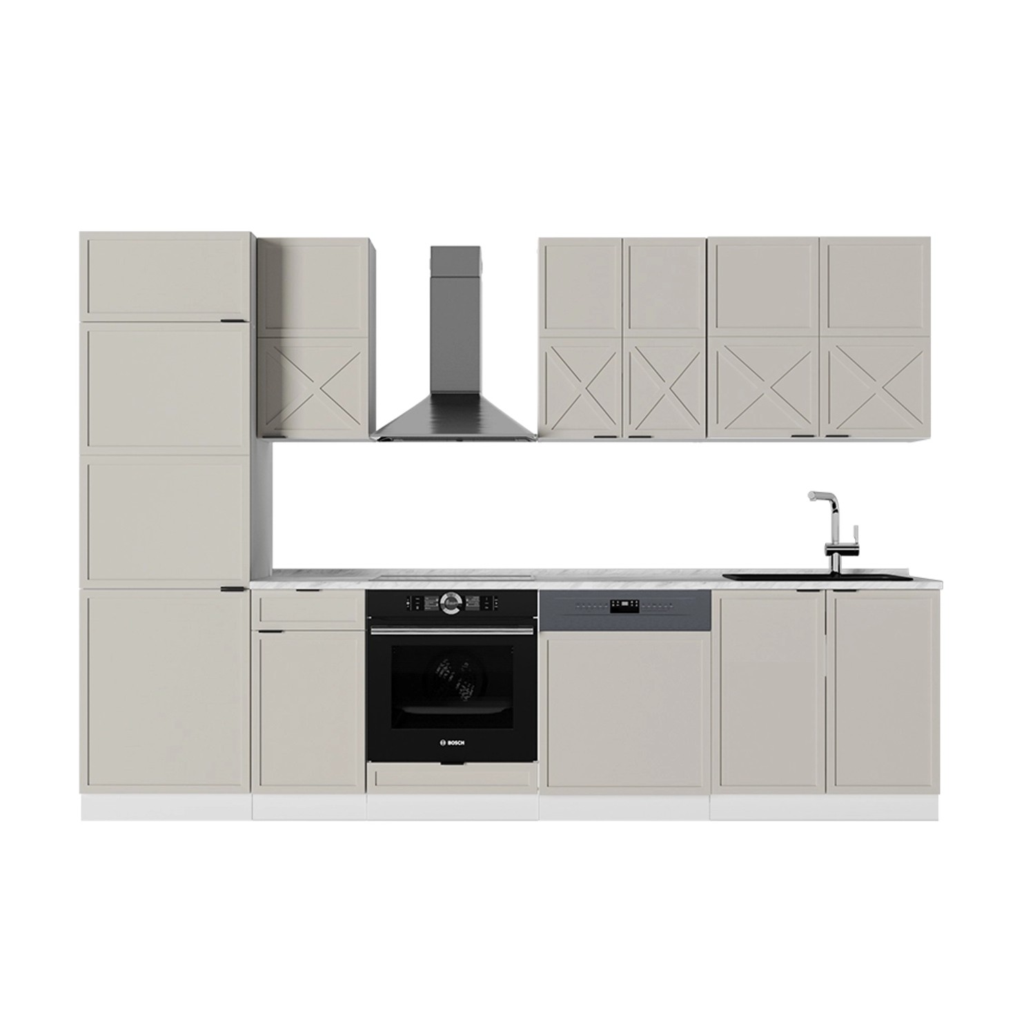 Vicco Fame-Line Küchenzeile GrauBeige/Weiß 300 cm ohne Arbeitsplatte günstig online kaufen