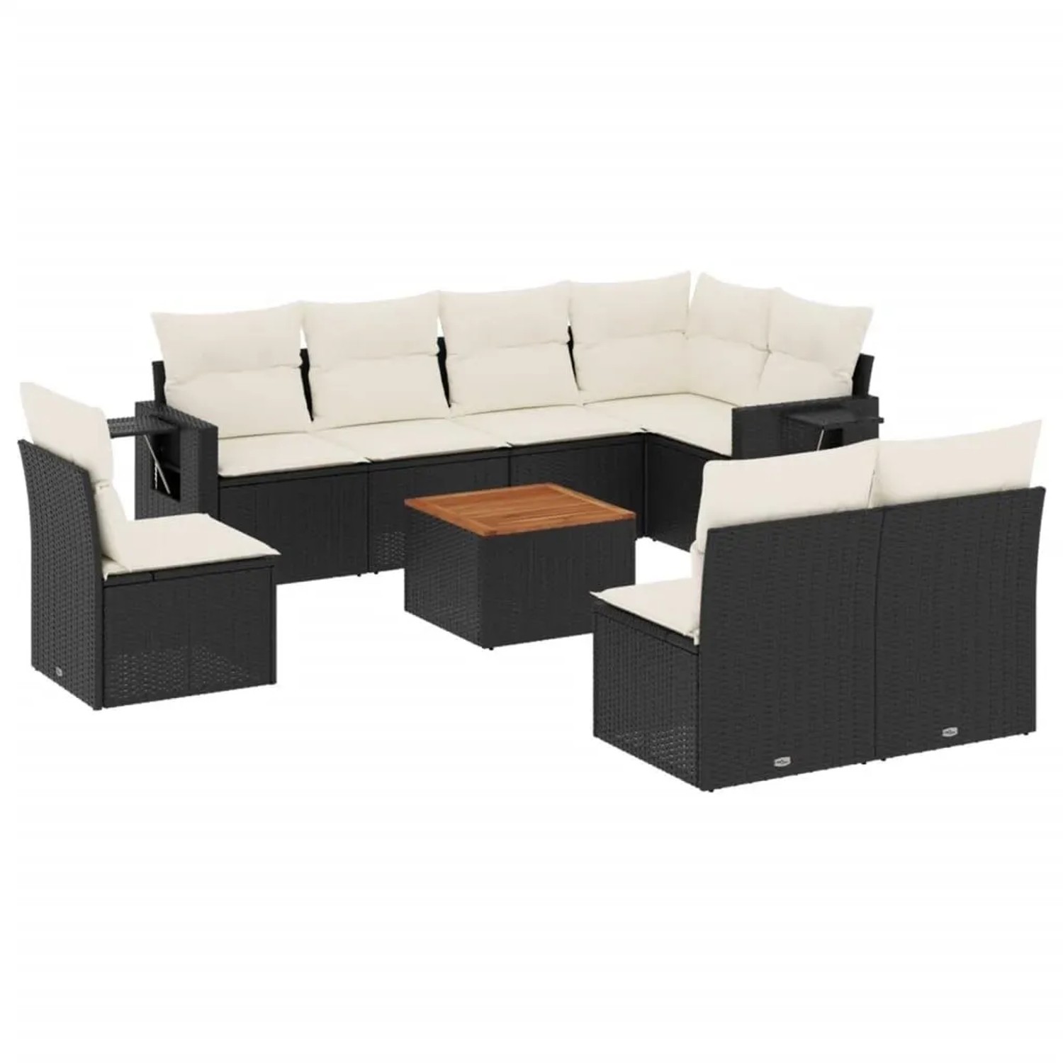 vidaXL 9-Tlg Garten-Sofagarnitur mit Kissen Schwarz Poly Rattan 3224600
