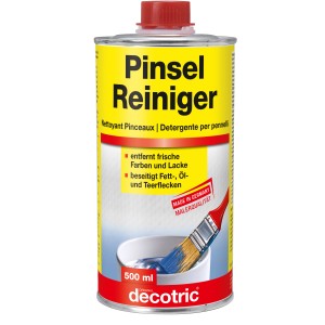 Decotric Pinselreiniger 500ml im gelben Behälter zur Entfernung von Farbe, Lack, Öl und Fett.