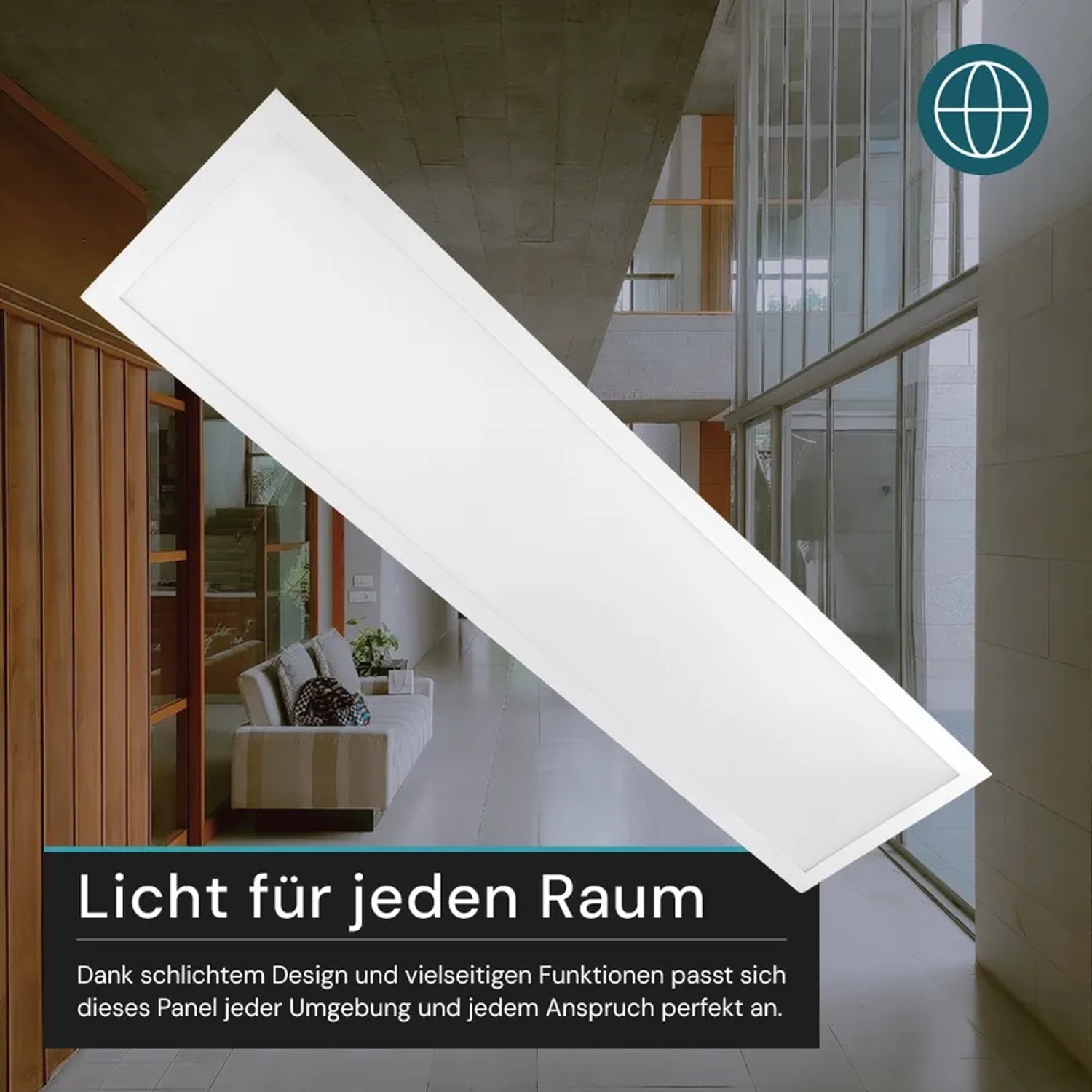 Weißes LUXULA LITEQ LED Panel 100x25cm im modernen Büro.