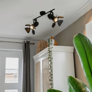 Schwarzer QAZQA Industriestrahler mit 2 Lampen und Ventilen, geeignet für Spots.