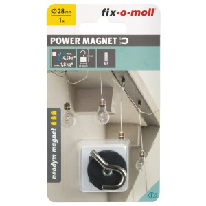 Fix-o-moll Magnethaken, gummiert, 38mm, schwarz-silber. Vielseitig einsetzbarer Haushaltshelfer.