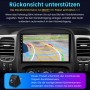Autoradio-Display im Armaturenbrett zeigt Rückfahrkamera-Bild mit farbigen Parklinien. Unterstützt Renault Trafic 3/Opel Vivaro B.